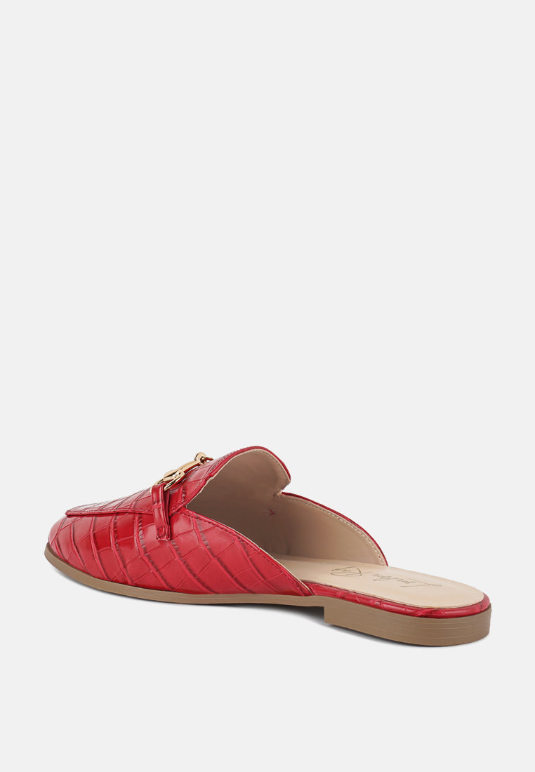 begonia buckled faux leather croc mules#color_red