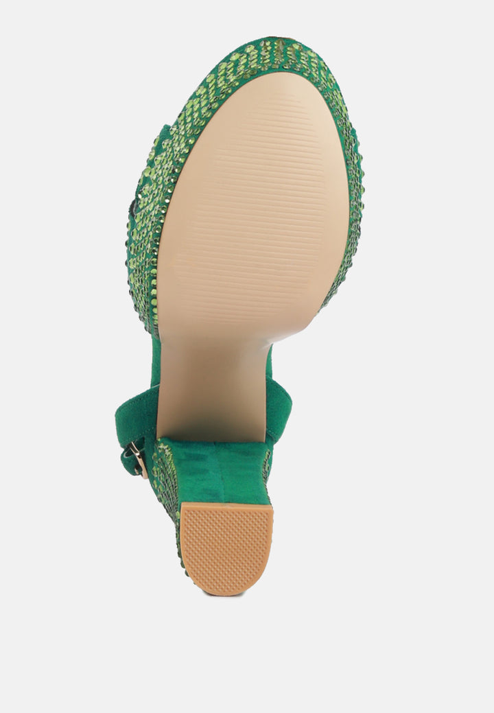 bellini diamante microfiber high block heeled sandals#color_green