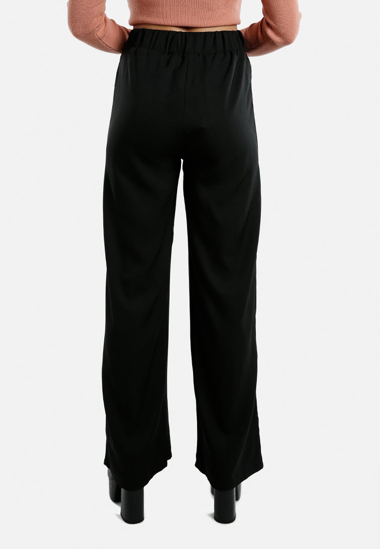 belted tie wide leg pants#color_black