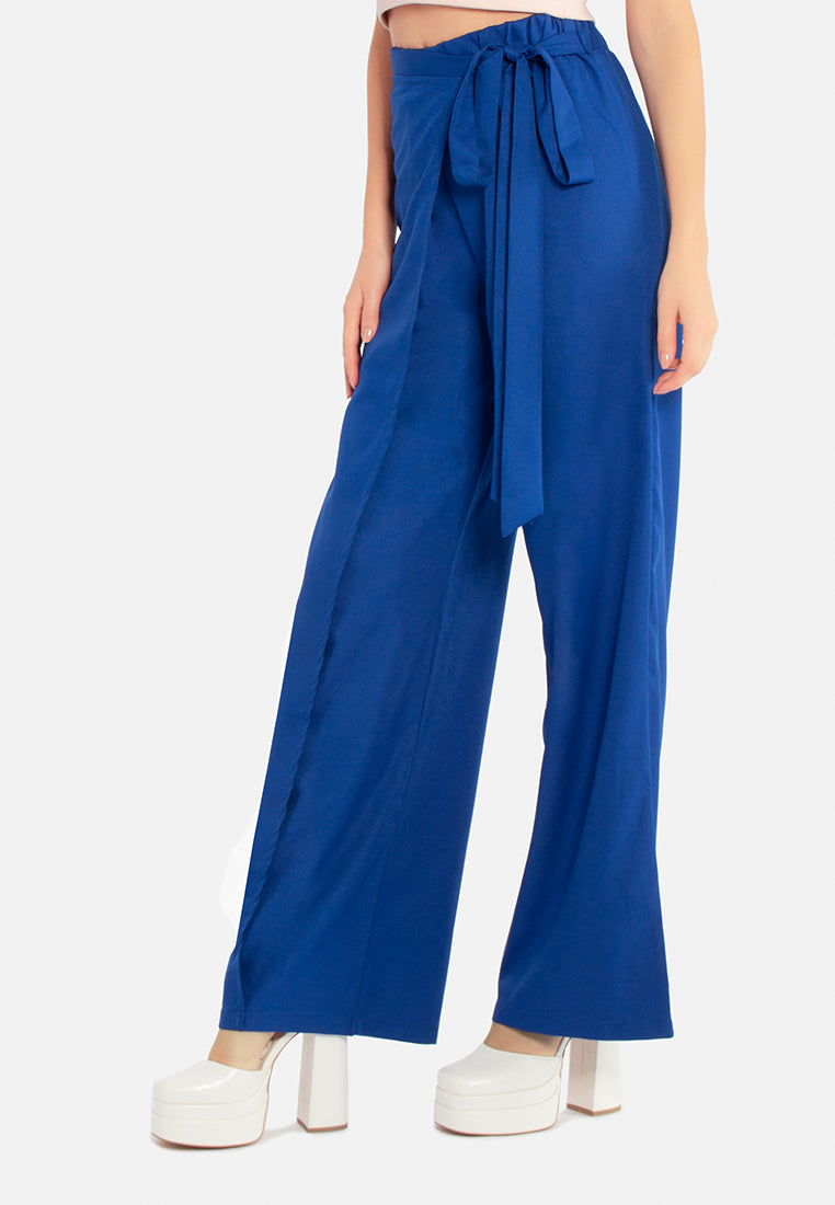 belted tie wide leg pants by ruw#color_royal-blue