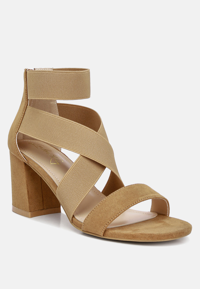 benicia elastic strappy block heel sandals#color_tan