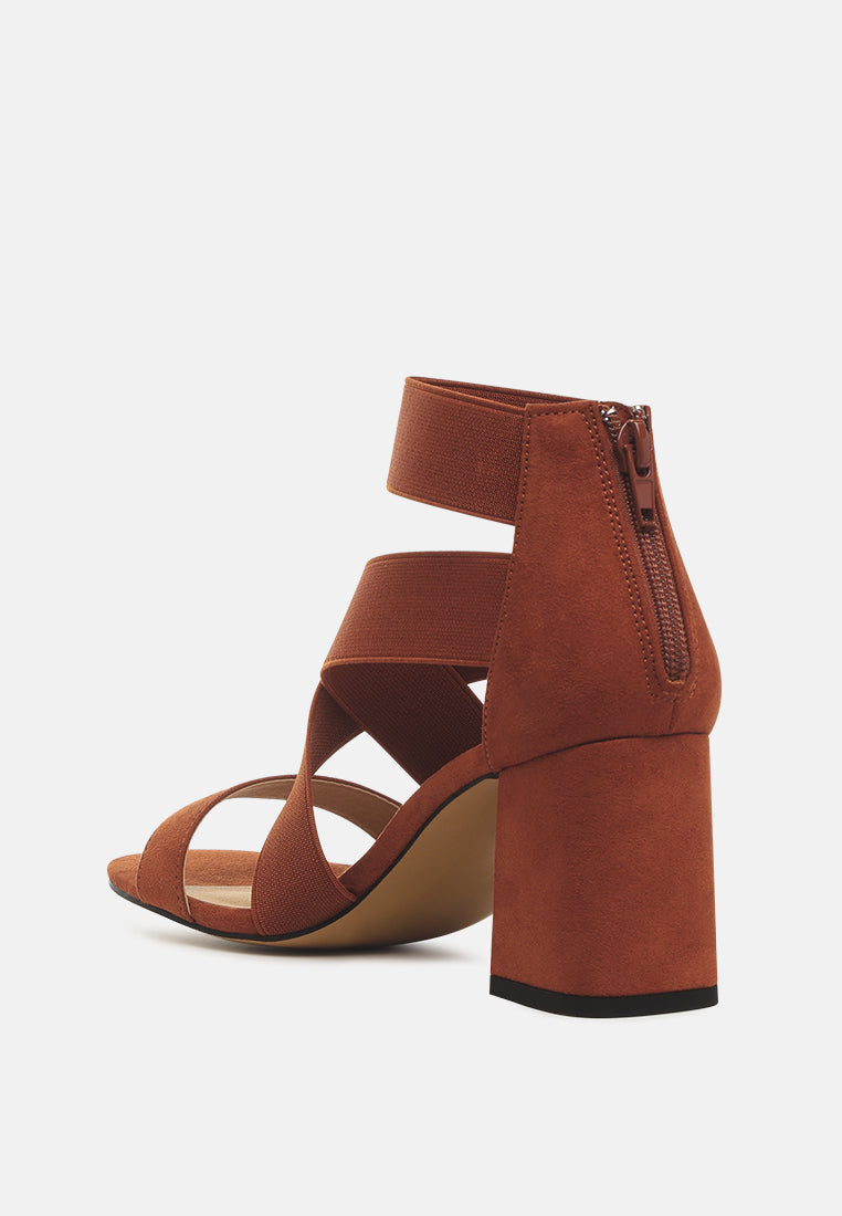 benicia elastic strappy block heel sandals#color_brown