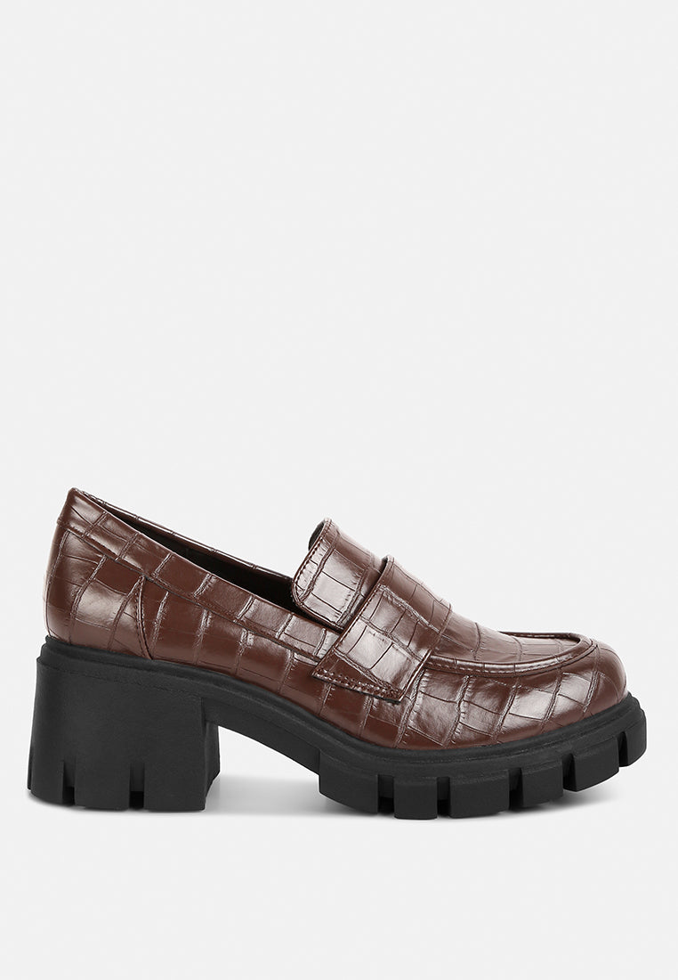 benz chunky block heel loafers#color_brown