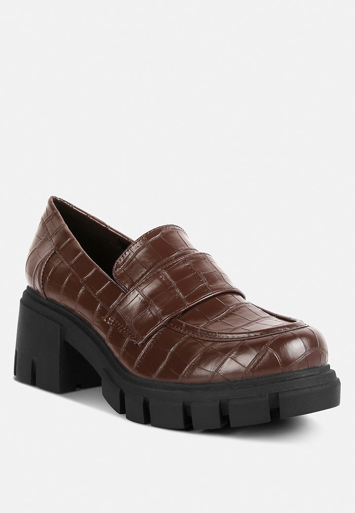 benz chunky block heel loafers#color_brown