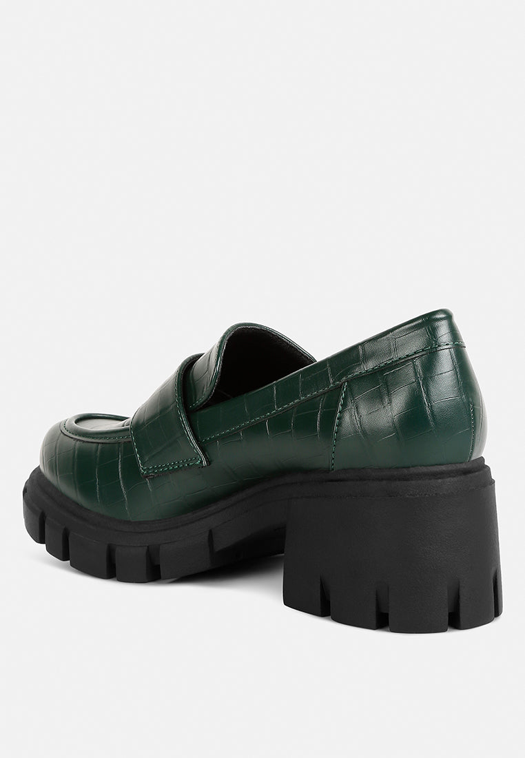 benz chunky block heel loafers by rag#color_dark-green