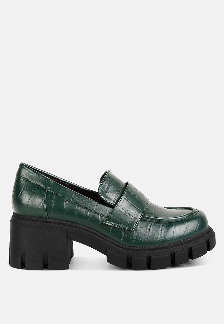 benz chunky block heel loafers#color_dark-green