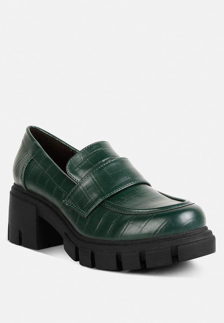 benz chunky block heel loafers#color_dark-green