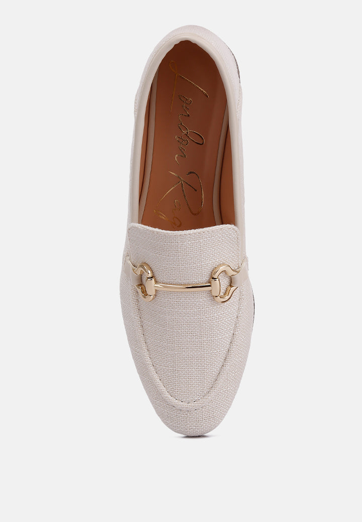 bexley horsebit embellished canvas loafers#color_beige