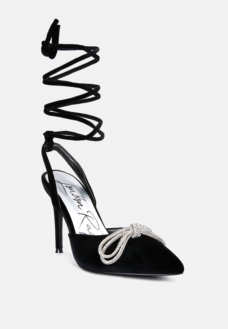 big treat rhinestone embellished lace up sandals#color_black