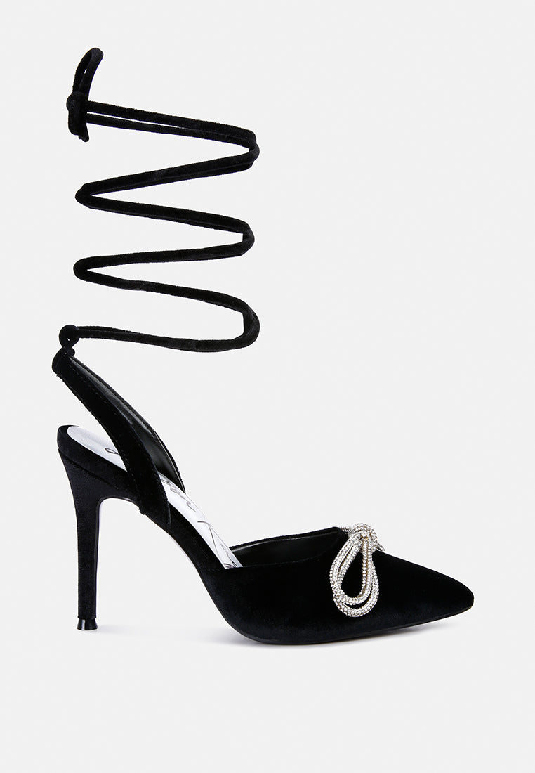 big treat rhinestone embellished lace up sandals#color_black