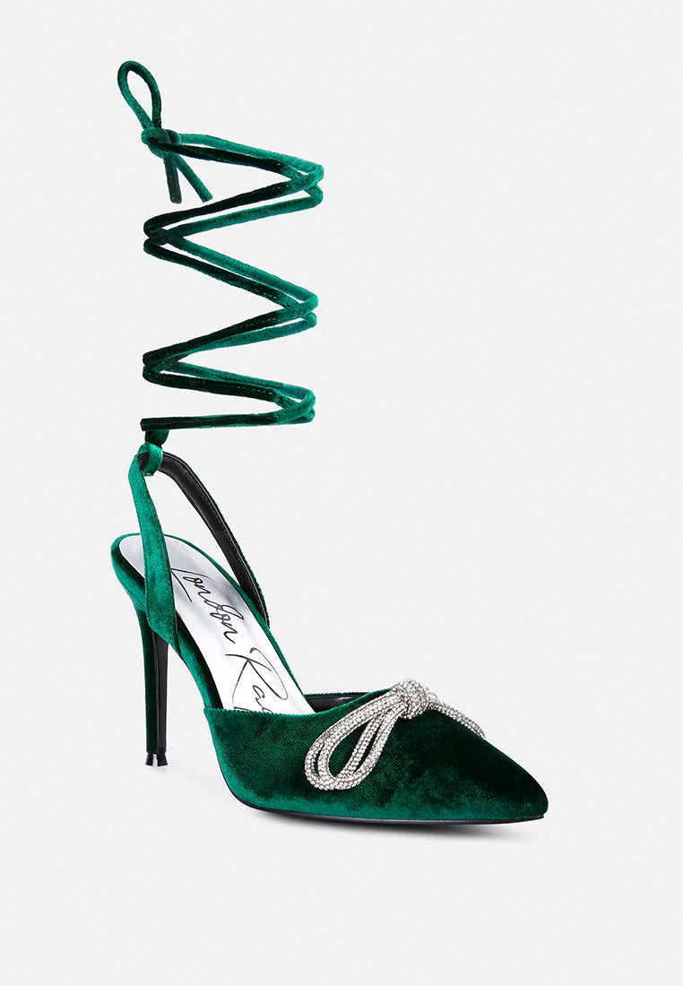 big treat rhinestone embellished lace up sandals#color_green