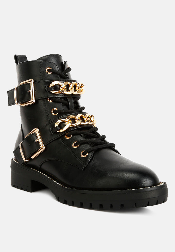 billy metal chain embellished biker boots#color_black