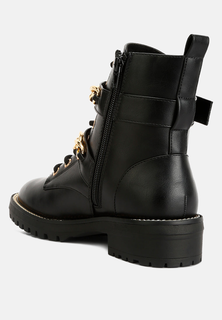 billy metal chain embellished biker boots#color_black