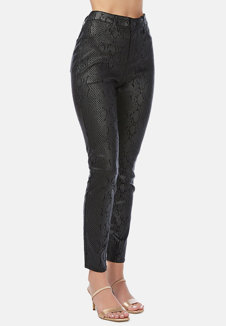 black slither-in shiny slim fit pants#color_black
