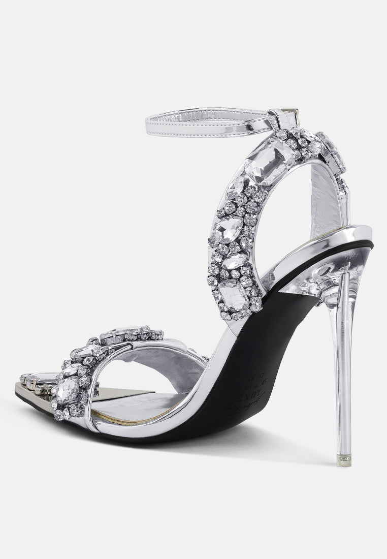 blingy diamante embellished stiletto sandals#color_silver