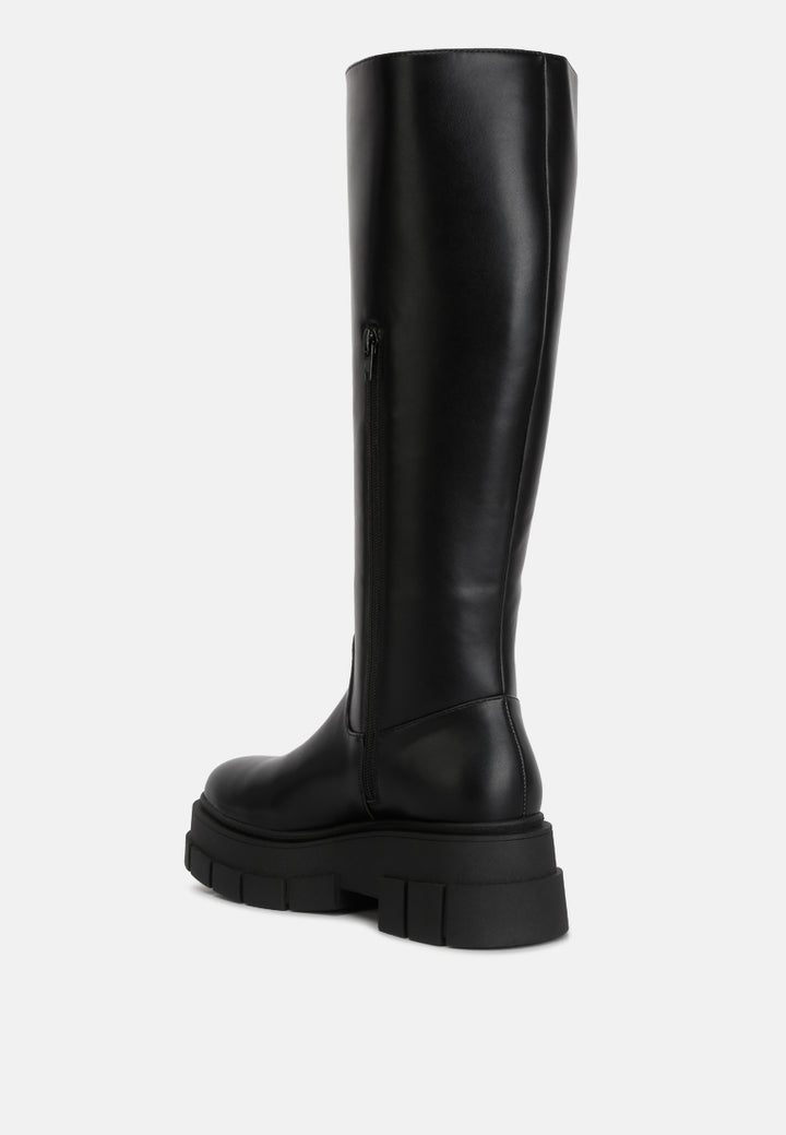 blume faux leather chunky platform knee length boots#color_black
