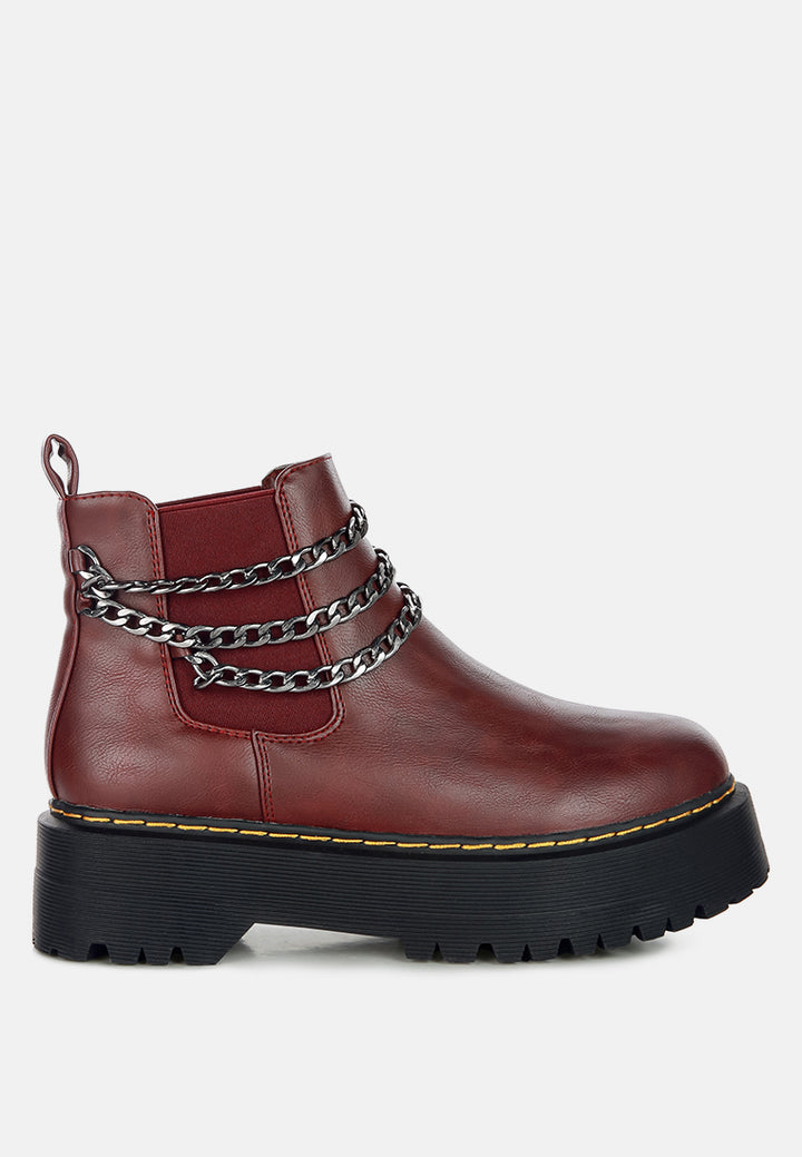 bobbles chunky metal chain chelsea boot#color_burgundy