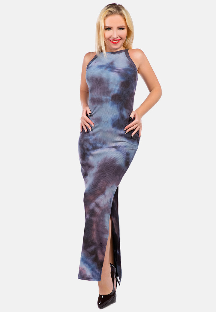 bodycon side slit maxi dress#color_blue