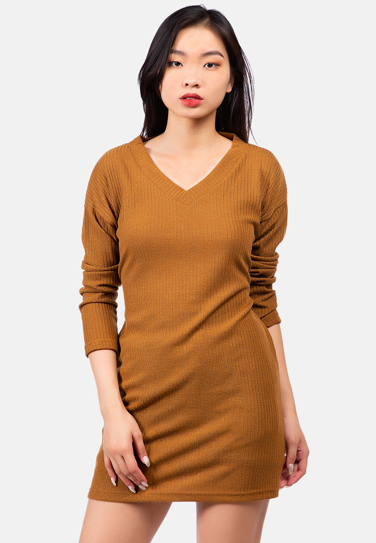 bodycon tie behind knit dress#color_taupe