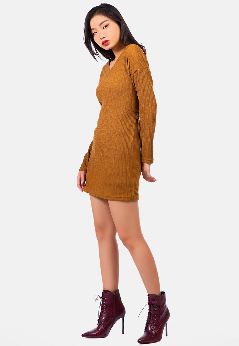 bodycon tie behind knit dress#color_taupe