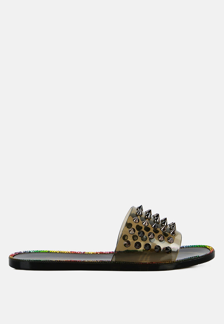 bolly punk stud clear jelly flats#color_black