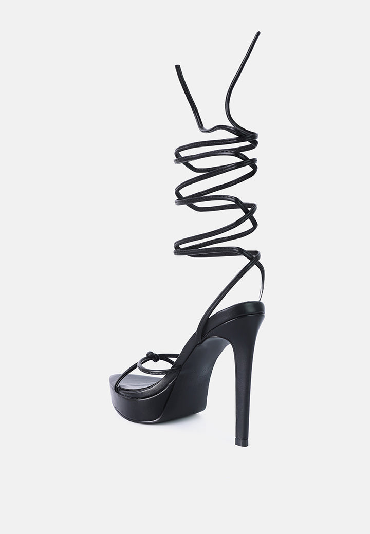 bondage high heel lace up sandals#color_black