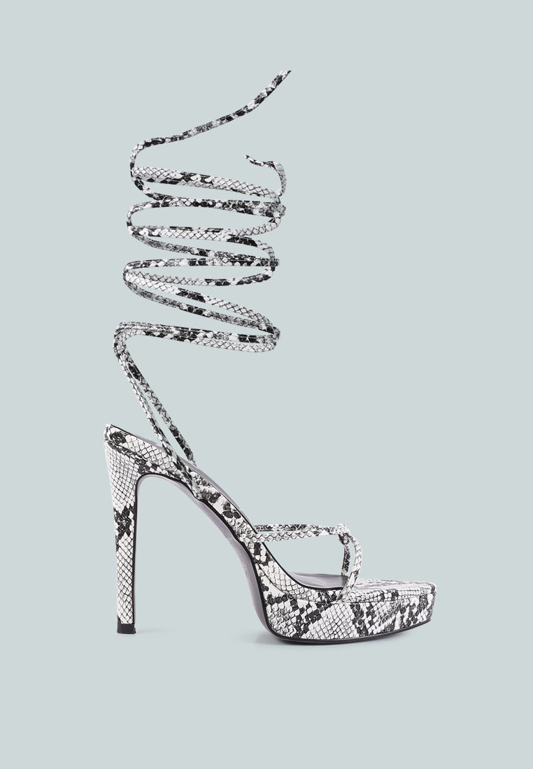 bondage high heel lace up sandals#color_white
