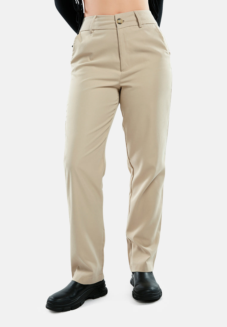 boot cut high waist pants#color_beige