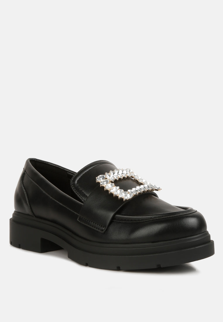 bossi faux leather loafers with buckle embellishment by ruw#color_black