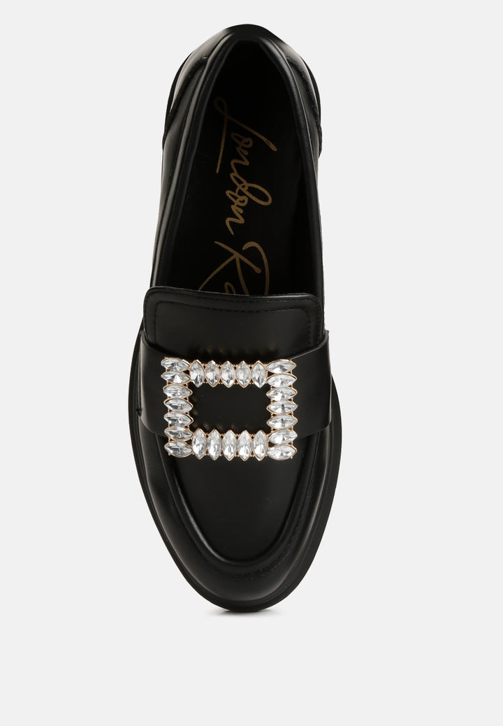 bossi faux leather loafers with buckle embellishment by ruw#color_black