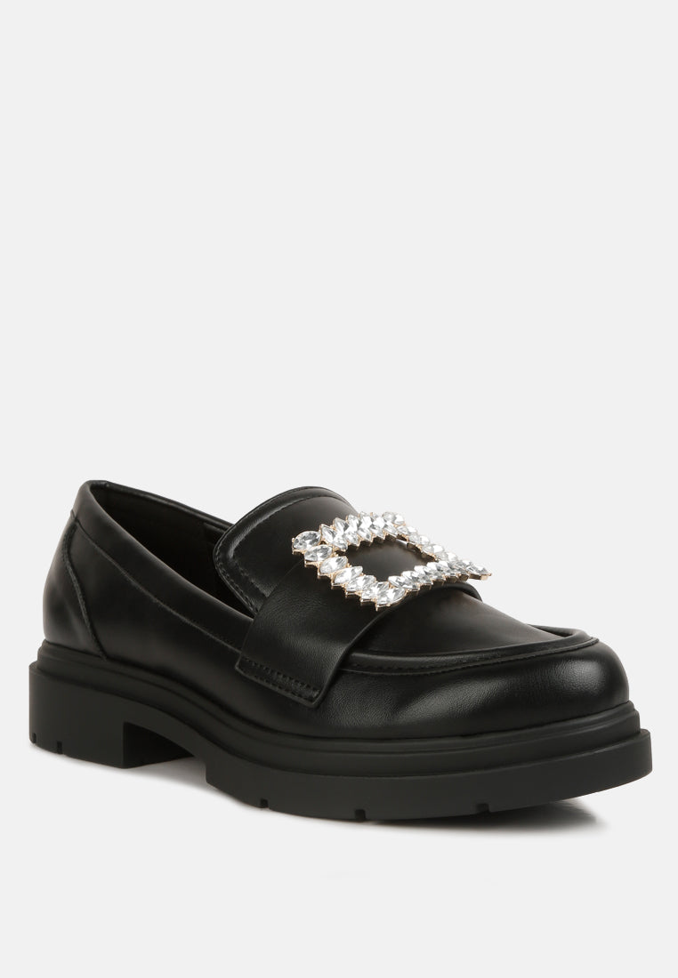 bossi faux leather loafers with buckle embellishment#color_black