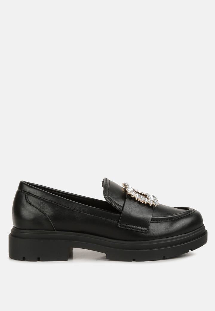 bossi faux leather loafers with buckle embellishment#color_black