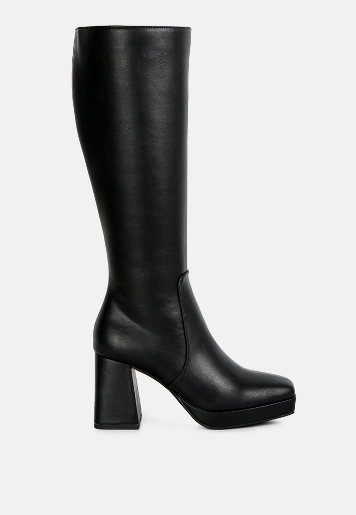 Block heel hotsell calf length boots