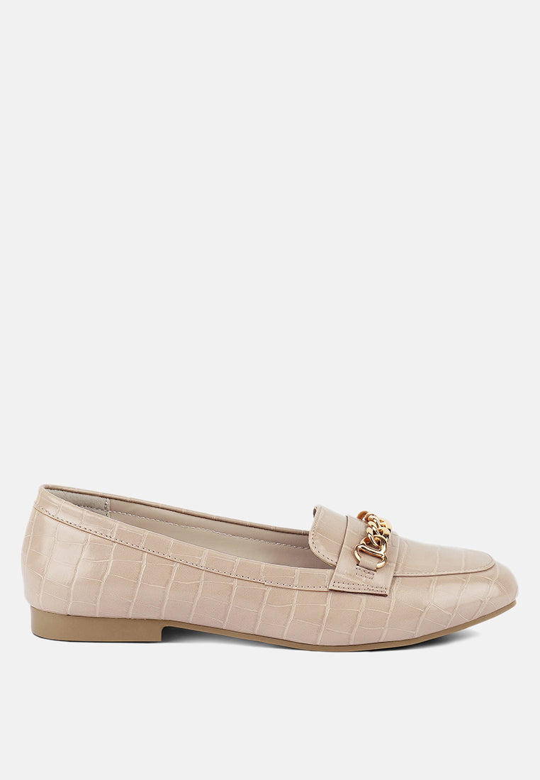 bro zone croc metail chain loafers#color_beige