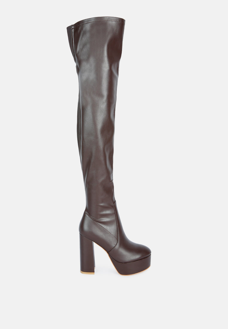 bubble high block heeled over the knee boots#color_brown