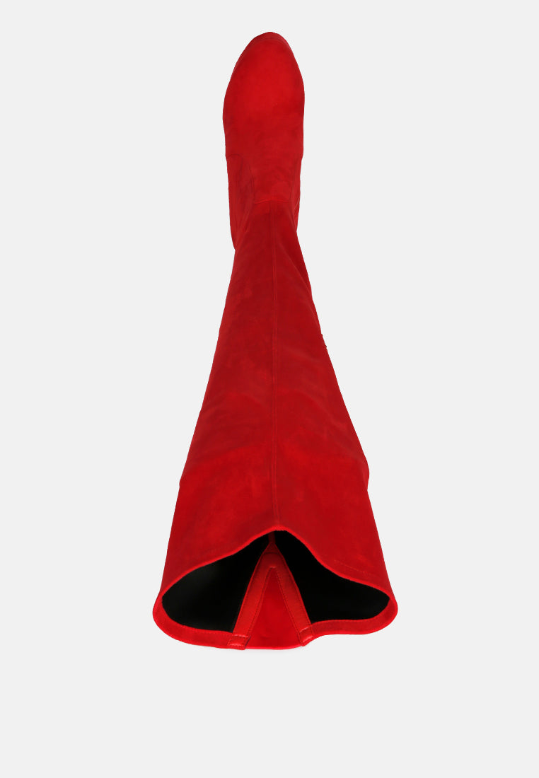 bubble high block heeled over the knee boots#color_red