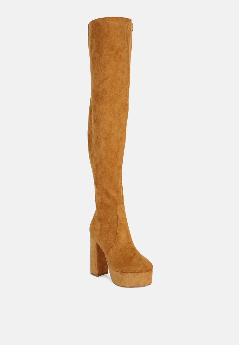 bubble high block heeled over the knee boots#color_tan