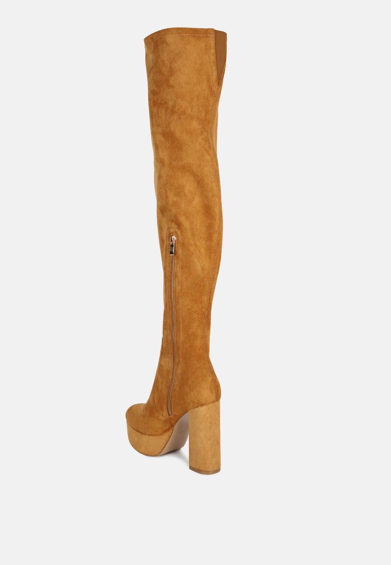 bubble high block heeled over the knee boots#color_tan