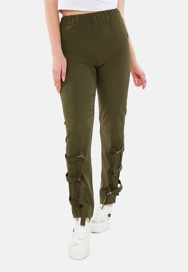 buckle hem joggers pants#color_army-green