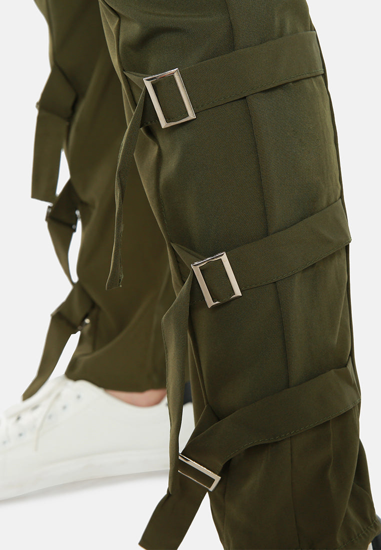 buckle hem joggers pants#color_army-green