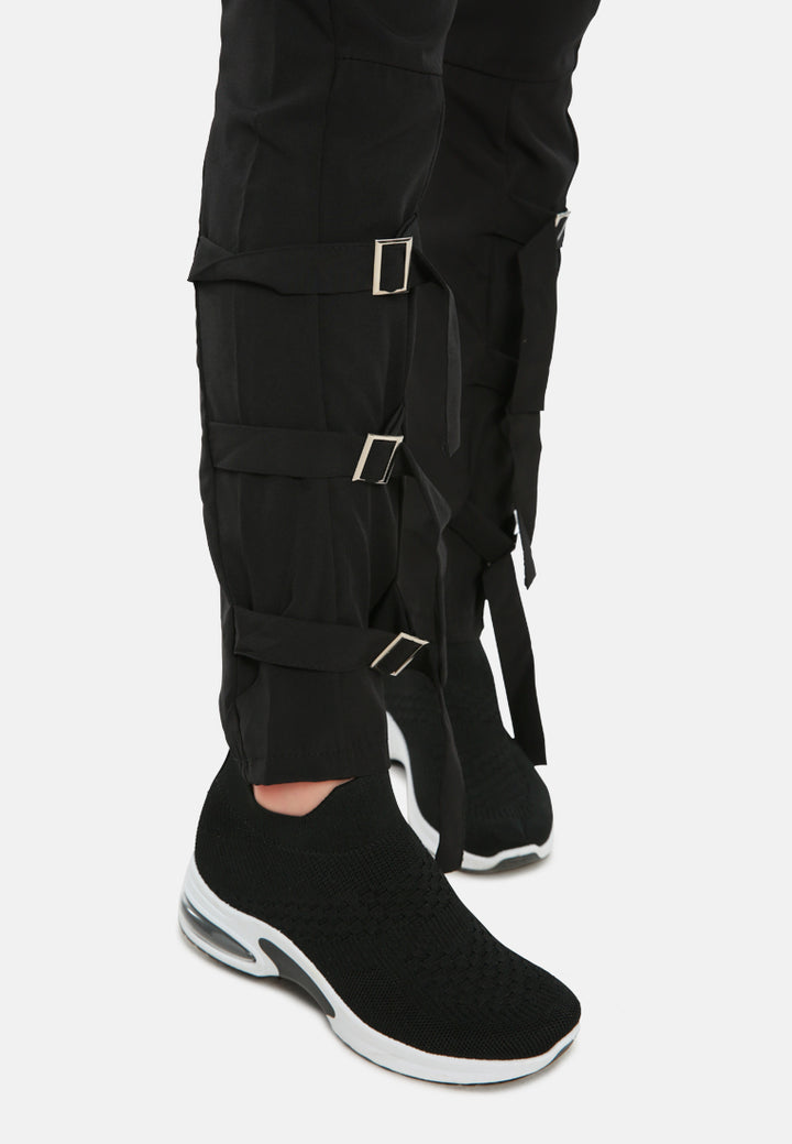 buckle hem joggers pants#color_black