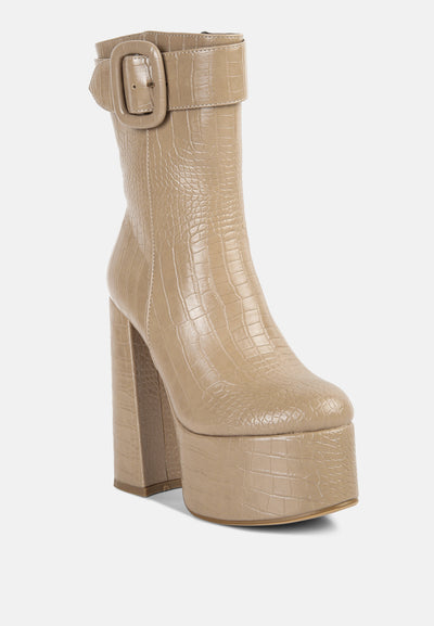 bumpy croc high block heeled chunky ankle boots#color_taupe
