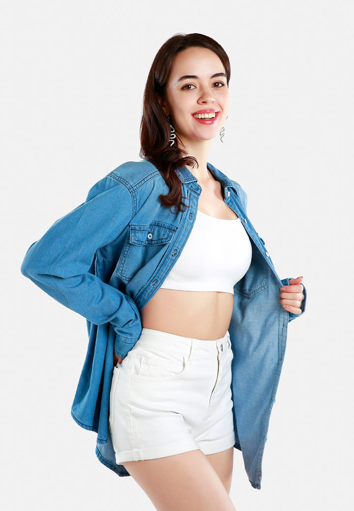 button down ombre denim shirt#color_light-blue
