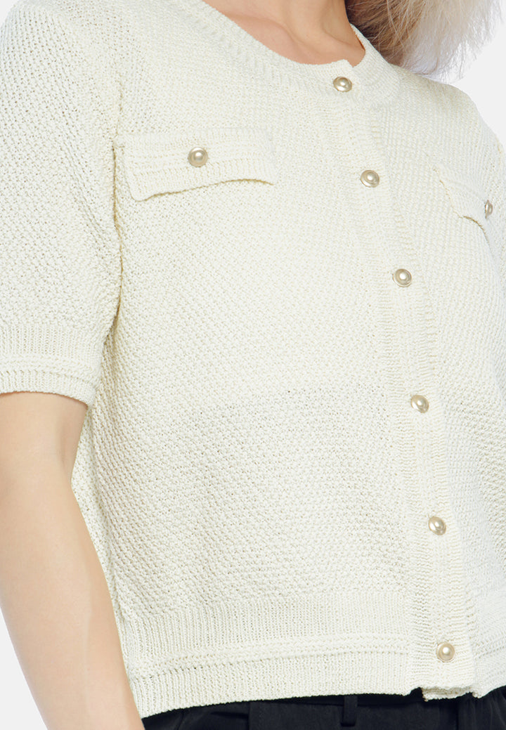 button down knitted top#color_beige