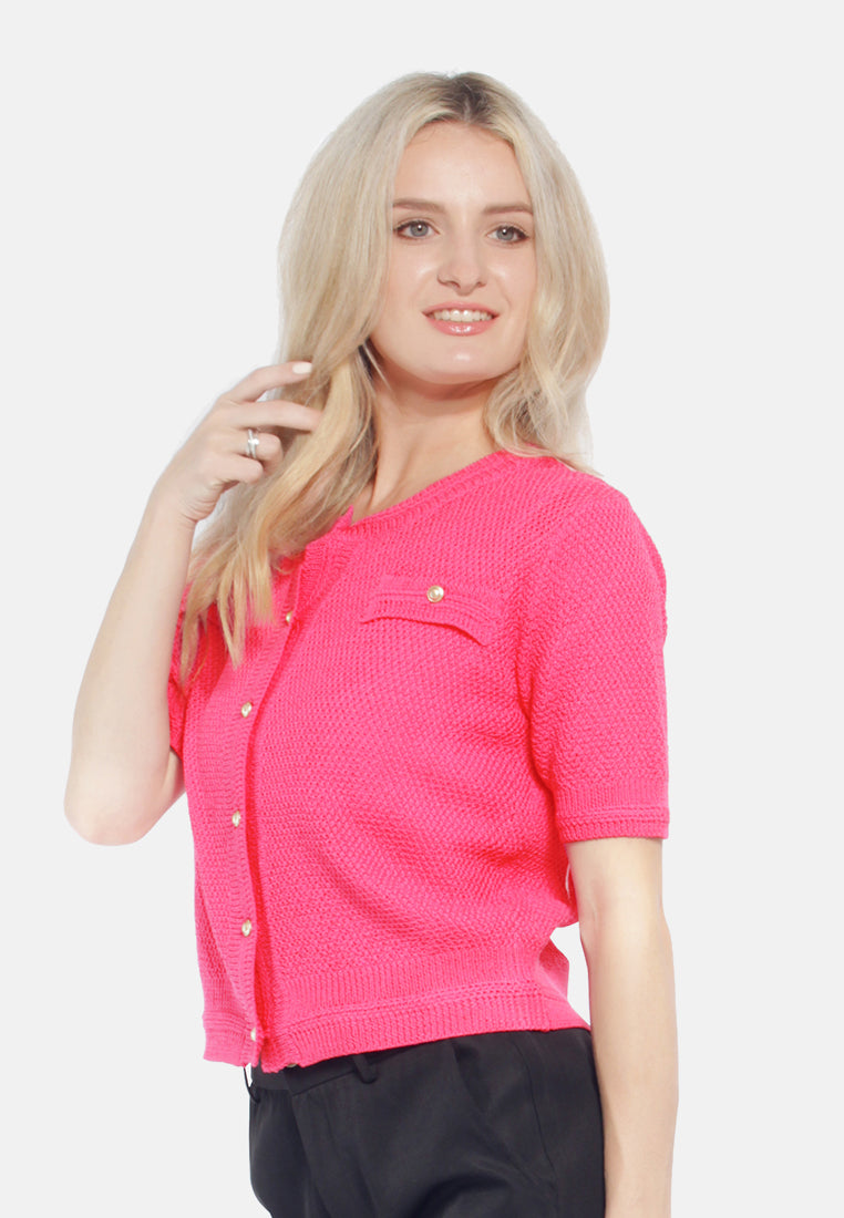 button down knitted top#color_pink