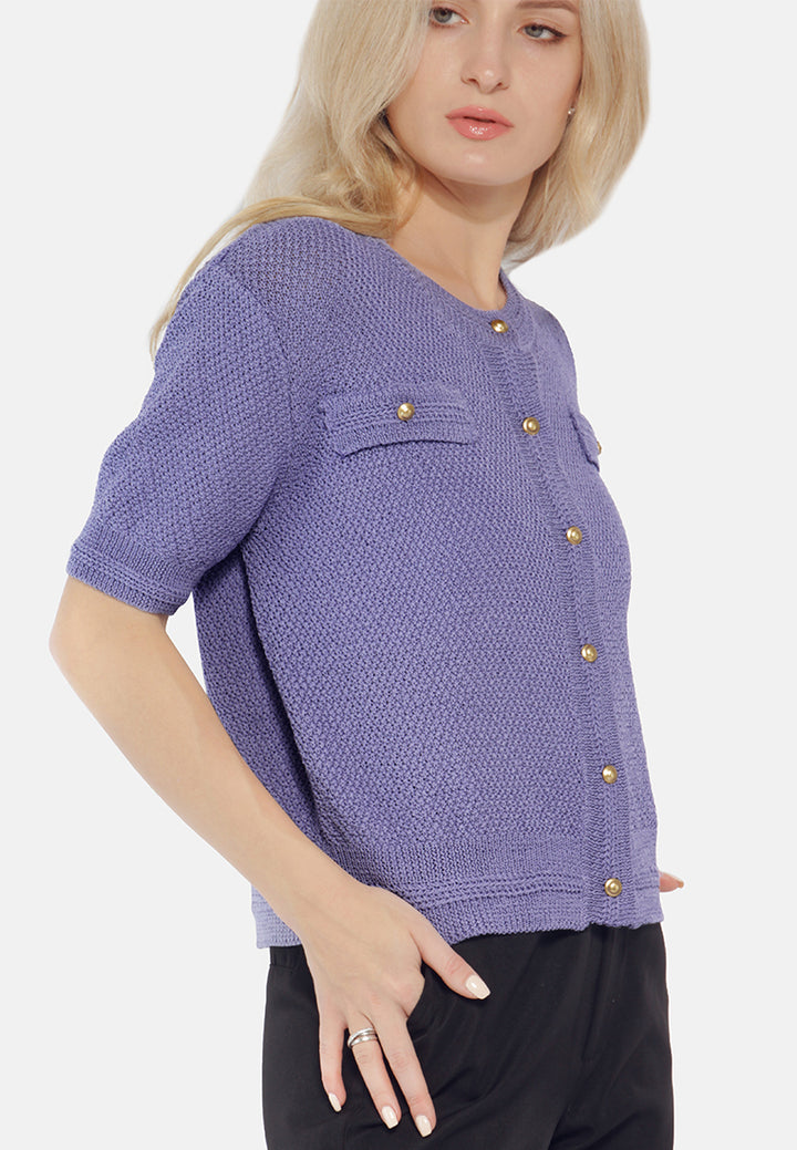 button down knitted top#color_purple