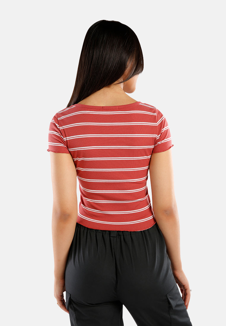 button up striped casual top#color_burgundy