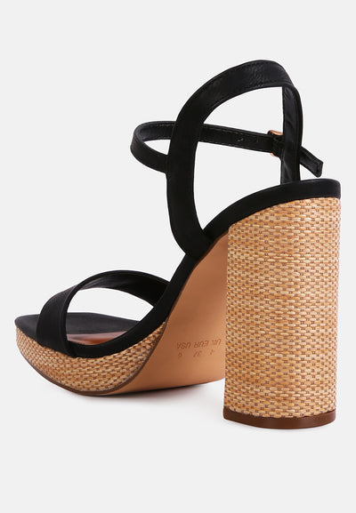 buxor woven textured high block heeled sandals#color_black
