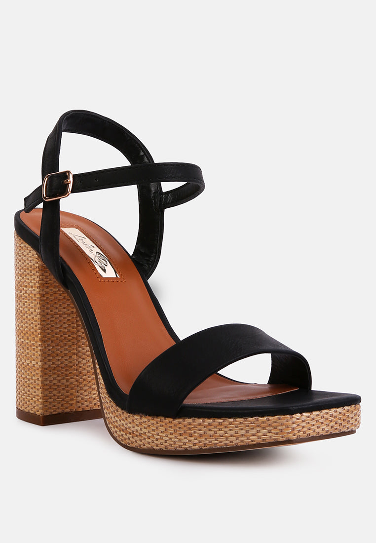 buxor woven textured high block heeled sandals#color_black