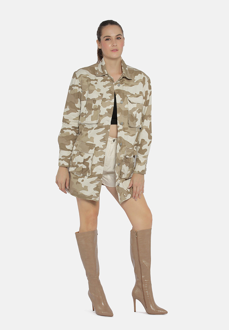 camouflage print shacket#color_khaki
